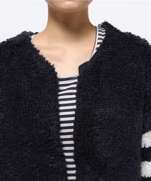 CIAOPANIC（チャオパニック）の「【Ciaopanic】　モヘア混ループ編みlongC/D（カーディガン/ボレロ・レディース・オフホワイト/グレー・FREE）」の5枚目の写真