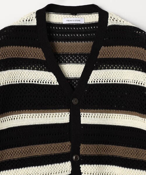 セール】シアー ボーダー 透かし編み ニットカーディガン