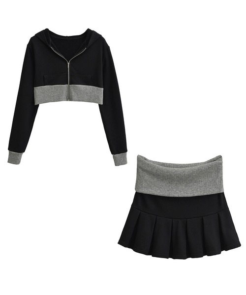 ALLuRing ChaRm(アリュリングチャーム)の「【2点セット】Bycolor Hoodie Set Up / バイカラーフーディーセットアップ(パーカー・レディース・グレー/ブラック・FREE)」の1枚目の写真