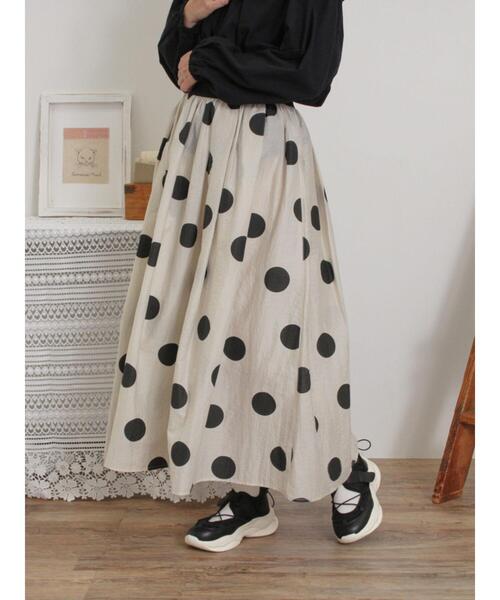 Samansa Mos2(サマンサ モスモス)の「シアードットプリントスカート(スカート・レディース・キナリ/ブラック/イエロー・F)」の4枚目の写真