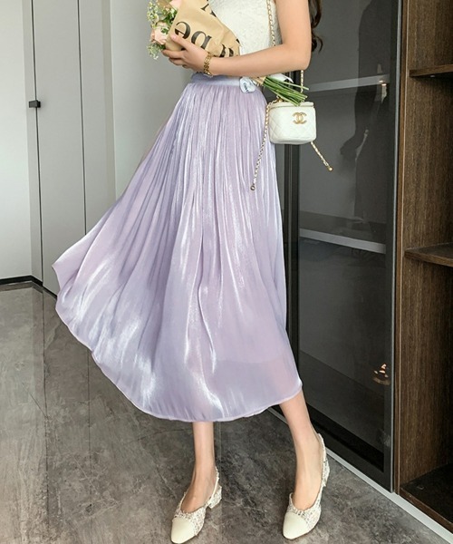 オフィスカジュアルに プリーツロングスカート（グリーンシフォン） 春夏 かわいい シフォンプリーツロングスカート＜大きいサイズ有＞ 通販