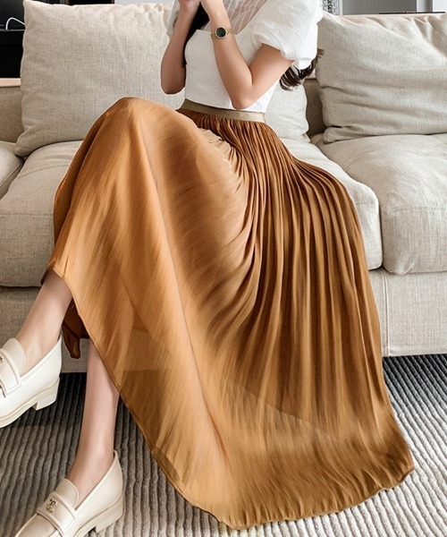 SEU（エスイーユー）の「シャイニープリーツスカート ふんわりシフォンスカート ロング オフィスカジュアル きれいめカジュアル（スカート・レディース・グリーン/ブラック/ホワイト/パープル/ベージュ/アイボリー/ブラウン・フリー）」の4枚目の写真