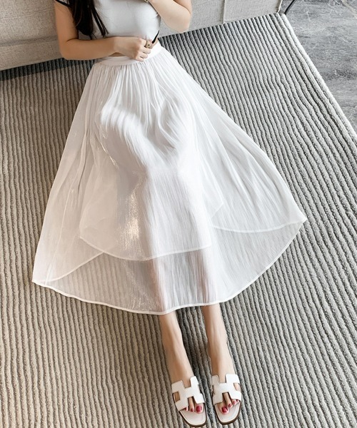 セール】シャイニープリーツスカート ふんわりシフォンスカート ロング