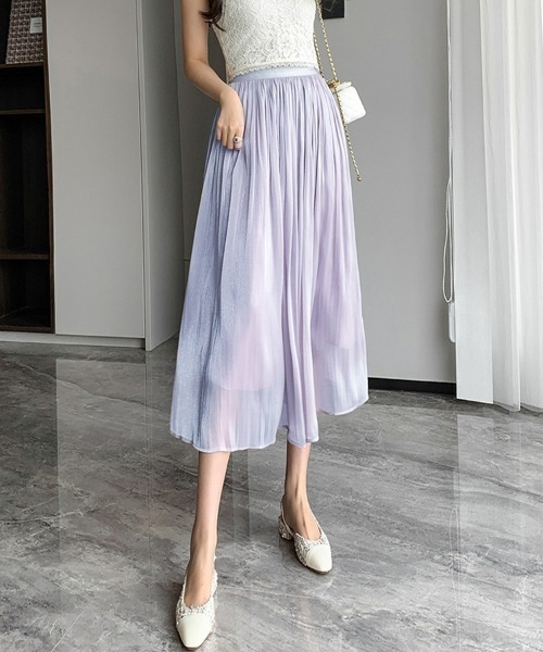 SEU（エスイーユー）の「シャイニープリーツスカート ふんわりシフォンスカート ロング オフィスカジュアル きれいめカジュアル（スカート・レディース・グリーン/ブラック/ホワイト/パープル/ベージュ/アイボリー/ブラウン・フリー）」の9枚目の写真