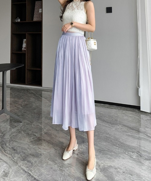 SEU（エスイーユー）の「シャイニープリーツスカート ふんわりシフォンスカート ロング オフィスカジュアル きれいめカジュアル（スカート・レディース・グリーン/ブラック/ホワイト/パープル/ベージュ/アイボリー/ブラウン・フリー）」の10枚目の写真