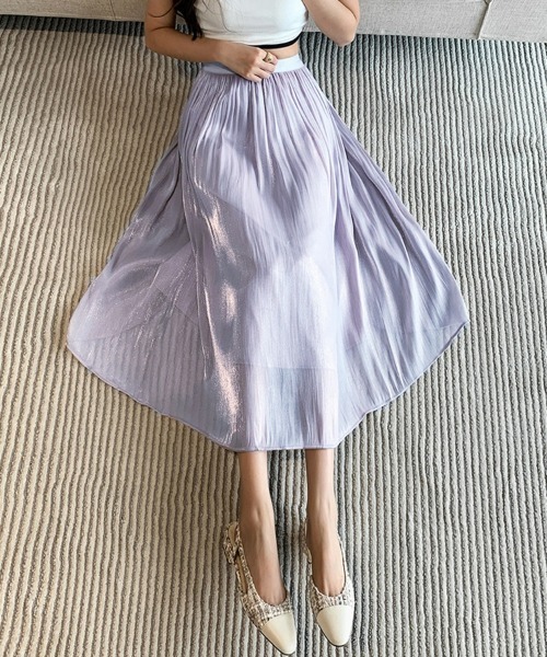 SEU（エスイーユー）の「シャイニープリーツスカート ふんわりシフォンスカート ロング オフィスカジュアル きれいめカジュアル（スカート・レディース・グリーン/ブラック/ホワイト/パープル/ベージュ/アイボリー/ブラウン・フリー）」の11枚目の写真