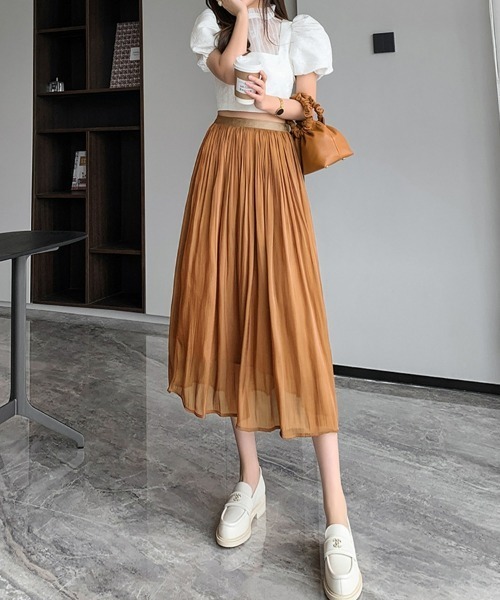 セール】シャイニープリーツスカート ふんわりシフォンスカート ロング