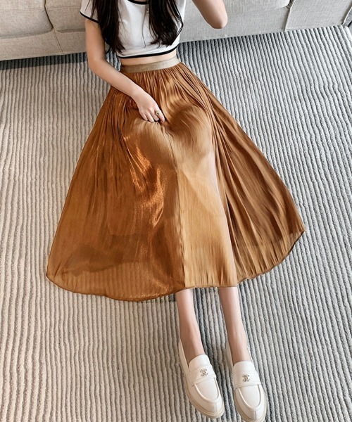 SEU（エスイーユー）の「シャイニープリーツスカート ふんわりシフォンスカート ロング オフィスカジュアル きれいめカジュアル（スカート・レディース・グリーン/ブラック/ホワイト/パープル/ベージュ/アイボリー/ブラウン・フリー）」の16枚目の写真