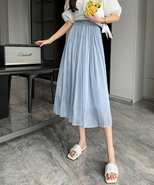 SEU（エスイーユー）の「シャイニープリーツスカート ふんわりシフォンスカート ロング オフィスカジュアル きれいめカジュアル（スカート・レディース・グリーン/ブラック/ホワイト/パープル/ベージュ/アイボリー/ブラウン・フリー）」の17枚目の写真