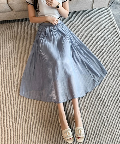 SEU（エスイーユー）の「シャイニープリーツスカート ふんわりシフォンスカート ロング オフィスカジュアル きれいめカジュアル（スカート・レディース・グリーン/ブラック/ホワイト/パープル/ベージュ/アイボリー/ブラウン・フリー）」の19枚目の写真