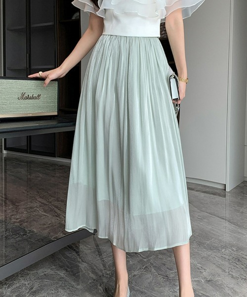 SEU（エスイーユー）の「シャイニープリーツスカート ふんわりシフォンスカート ロング オフィスカジュアル きれいめカジュアル（スカート・レディース・グリーン/ブラック/ホワイト/パープル/ベージュ/アイボリー/ブラウン・フリー）」の20枚目の写真