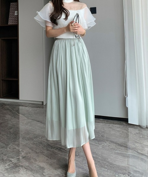 SEU（エスイーユー）の「シャイニープリーツスカート ふんわりシフォンスカート ロング オフィスカジュアル きれいめカジュアル（スカート・レディース・グリーン/ブラック/ホワイト/パープル/ベージュ/アイボリー/ブラウン・フリー）」の21枚目の写真