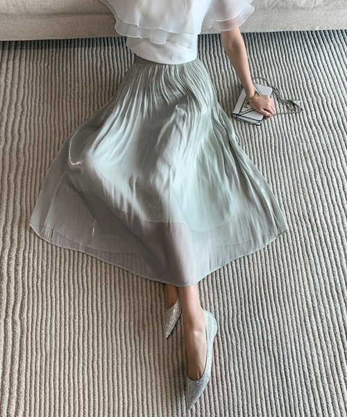 SEU（エスイーユー）の「シャイニープリーツスカート ふんわりシフォンスカート ロング オフィスカジュアル きれいめカジュアル（スカート・レディース・グリーン/ブラック/ホワイト/パープル/ベージュ/アイボリー/ブラウン・フリー）」の22枚目の写真