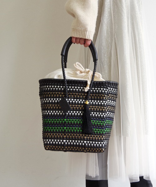 WOVEN (ウーヴン) / メキシコ製 ミニバッグ メルカドバッグ かごバッグ レザーハンドル ミニトート マルシェバッグ