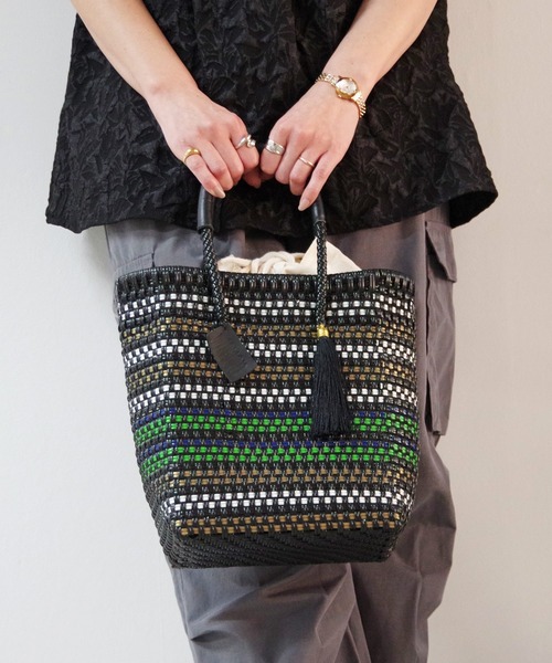 WOVEN（ウーヴン）の「WOVEN (ウーヴン) /プティトート メキシコ製 ミニバッグ メルカドバッグ かごバッグ レザーハンドル ミニトート マルシェバッグ（かごバッグ・レディース・ネイビー/ブルー系その他/ゴールド/ブラック×ベージュ/ブラック系その他/シルバー/ブラック・FREE）」の10枚目の写真