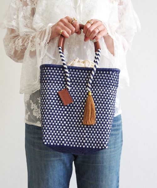WOVEN（ウーヴン）の「WOVEN (ウーヴン) /プティトート メキシコ製 ミニバッグ メルカドバッグ かごバッグ レザーハンドル ミニトート マルシェバッグ（かごバッグ・レディース・ネイビー/ブルー系その他/ゴールド/ブラック×ベージュ/ブラック系その他/シルバー/ブラック・FREE）」の15枚目の写真