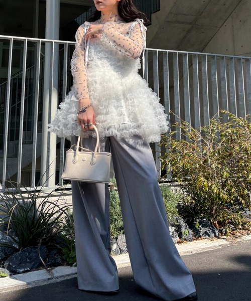 HONEY MI HONEY(ハニーミーハニー)の「lace trimming wide pants(スラックス・レディース・グレー/ベージュ/ブラック・FREE)」の18枚目の写真