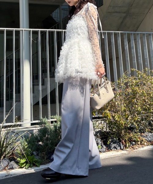 HONEY MI HONEY(ハニーミーハニー)の「lace trimming wide pants(スラックス・レディース・グレー/ベージュ/ブラック・FREE)」の19枚目の写真