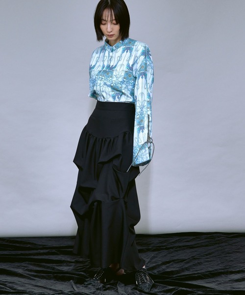 Ezick(エジック)の「Assorted Tuck ボリュームタックスカート/setup対応(スカート・レディース・グレー/ブラック/ブラック系その他/オフホワイト・FREE)」の8枚目の写真