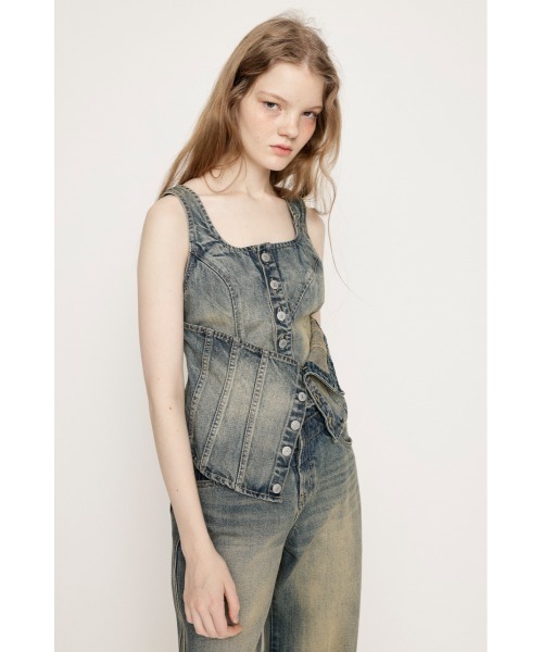 SLY（スライ）の「【限定展開】LAYERED CORSET DENIM BUSTIER-C レイヤード コルセット デニム ビスチェ シー（キャミソール・レディース・ブルー・FREE）」の13枚目の写真
