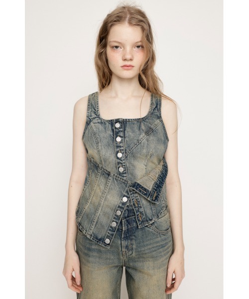 SLY（スライ）の「【限定展開】LAYERED CORSET DENIM BUSTIER-C レイヤード コルセット デニム ビスチェ シー（キャミソール・レディース・ブルー・FREE）」の10枚目の写真