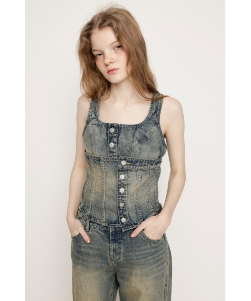 キャミソール 「限定展開」LAYERED CORSET DENIM BUSTIER-C レイヤード コルセット デニム ビスチェ シー セール】【限定展開】LAYERED CORSET DENIM BUSTIER-C