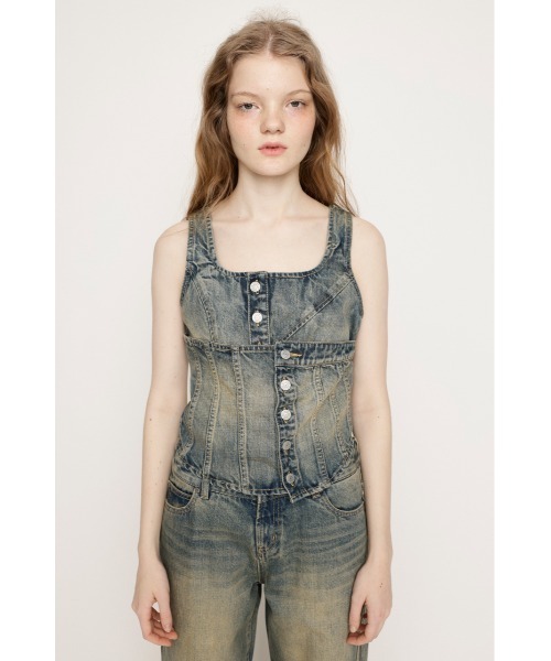 SLY（スライ）の「【限定展開】LAYERED CORSET DENIM BUSTIER-C レイヤード コルセット デニム ビスチェ シー（キャミソール・レディース・ブルー・FREE）」の7枚目の写真