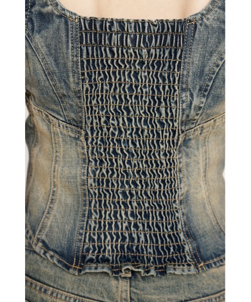 SLY（スライ）の「【限定展開】LAYERED CORSET DENIM BUSTIER-C レイヤード コルセット デニム ビスチェ シー（キャミソール・レディース・ブルー・FREE）」の5枚目の写真