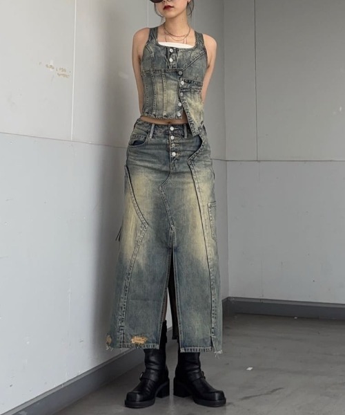 SLY（スライ）の「【限定展開】LAYERED CORSET DENIM BUSTIER-C レイヤード コルセット デニム ビスチェ シー（キャミソール・レディース・ブルー・FREE）」の16枚目の写真