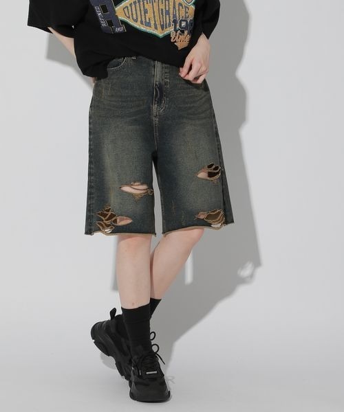 Anui（アニュイ）の「【UNISEX/2サイズ展開】カットハーフデニム（その他パンツ・レディース・ブラック/ブルー・MEDIUM/SMALL）」の2枚目の写真