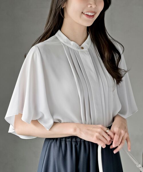 rps（アールピーエス）の「フロントタックバイカラーフレアー袖ブラウス（シャツ/ブラウス・レディース・グレー/ネイビー/ライトベージュ/オフホワイト・フリー）」の3枚目の写真