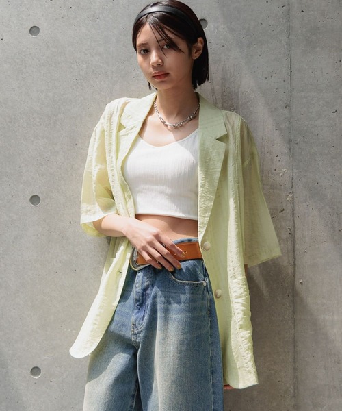 PAGEBOY（ページボーイ）の「【半袖】シアージャケット（テーラードジャケット・レディース・ブラック/イエロー/ホワイト・FREE）」の3枚目の写真