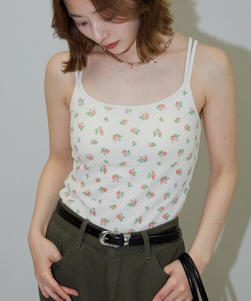 PUBLUX（パブリュクス）の「JEMORGAN/ジェーイーモーガン 花柄 ワッフル カップ付き キャミソール　限定展開（キャミソール・レディース・ブルー/サックスブルー/ピンク/パープル・ﾌﾘ-）」の4枚目の写真