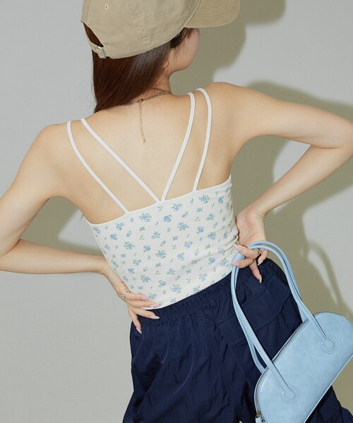 PUBLUX（パブリュクス）の「JEMORGAN/ジェーイーモーガン 花柄 ワッフル カップ付き キャミソール　限定展開（キャミソール・レディース・ブルー/サックスブルー/ピンク/パープル・ﾌﾘ-）」の3枚目の写真