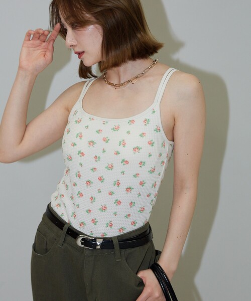 PUBLUX（パブリュクス）の「JEMORGAN/ジェーイーモーガン 花柄 ワッフル カップ付き キャミソール　限定展開（キャミソール・レディース・ブルー/サックスブルー/ピンク/パープル・ﾌﾘ-）」の14枚目の写真
