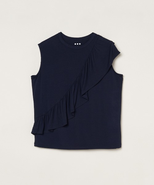 three dots（スリードッツ）の「トラベルライン ラッフルタンク（タンクトップ・レディース・ブラック/ネイビー・SMALL/MEDIUM）」の2枚目の写真