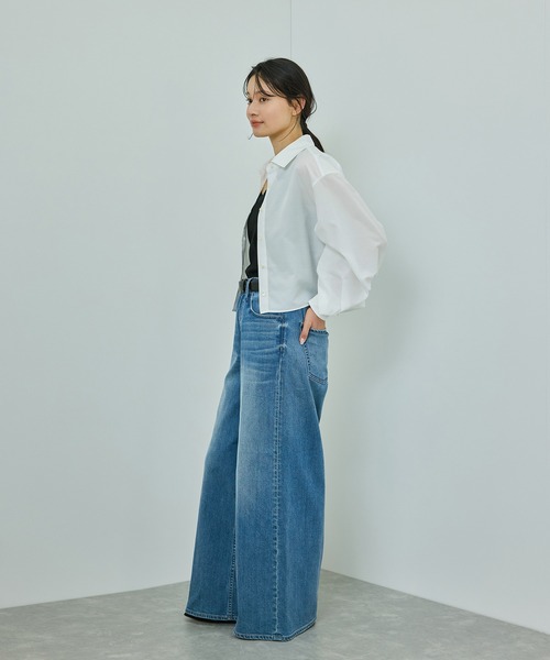 ROPE'（ロペ）の「【WEB・一部店舗限定】ライトタンブラークロップドシャツ/洗える（シャツ/ブラウス・レディース・ピンク/ホワイト/サックスブルー・FREE）」の4枚目の写真