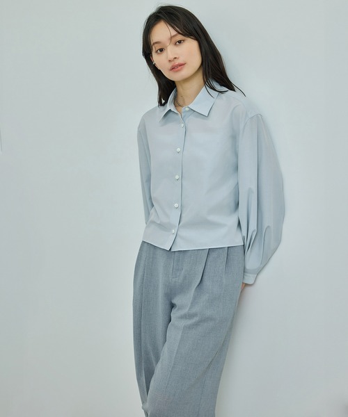 ROPE'（ロペ）の「【WEB・一部店舗限定】ライトタンブラークロップドシャツ/洗える（シャツ/ブラウス・レディース・ピンク/ホワイト/サックスブルー・FREE）」の6枚目の写真