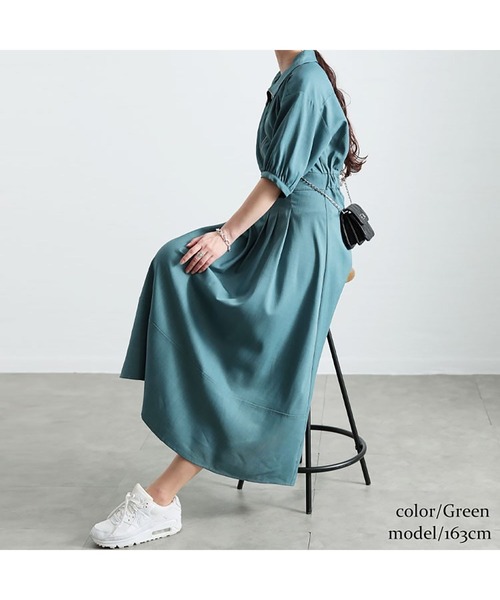 GOLDJAPAN(ゴールドジャパン)の「ハーフZIPパフスリーブワンピース【大きいサイズ対応】(ワンピース・レディース・グリーン/グレー/ブラック・LL/3L/4L/5L)」の16枚目の写真