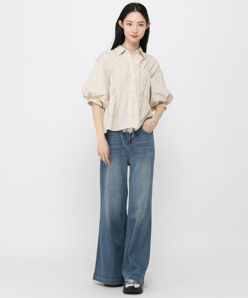 3.3 Field Trip （3.3フィールドトリップ）の「3.3 Field Trip／バルーンスリーブシャーリングブラウス(5分袖)（シャツ/ブラウス・レディース・サックスブルー/オフホワイト/ライトイエロー/アクア・FREE）」の14枚目の写真