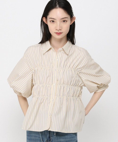 3.3 Field Trip （3.3フィールドトリップ）の「3.3 Field Trip／バルーンスリーブシャーリングブラウス(5分袖)（シャツ/ブラウス・レディース・サックスブルー/オフホワイト/ライトイエロー/アクア・FREE）」の17枚目の写真