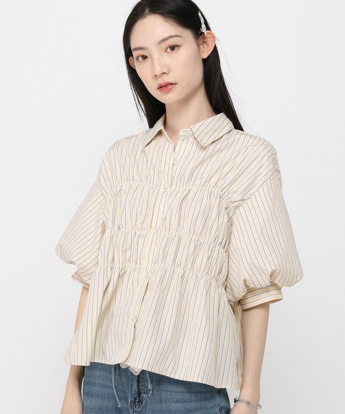 3.3 Field Trip （3.3フィールドトリップ）の「3.3 Field Trip／バルーンスリーブシャーリングブラウス(5分袖)（シャツ/ブラウス・レディース・サックスブルー/オフホワイト/ライトイエロー/アクア・FREE）」の18枚目の写真