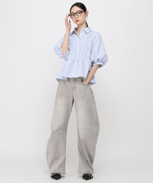 3.3 Field Trip （3.3フィールドトリップ）の「3.3 Field Trip／バルーンスリーブシャーリングブラウス(5分袖)（シャツ/ブラウス・レディース・サックスブルー/オフホワイト/ライトイエロー/アクア・FREE）」の20枚目の写真