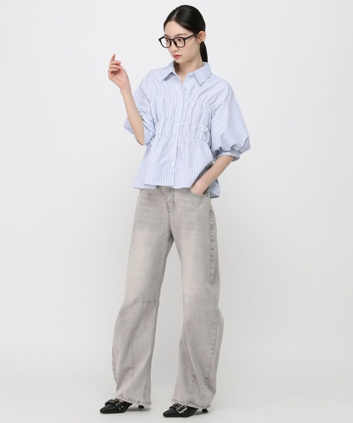 3.3 Field Trip （3.3フィールドトリップ）の「3.3 Field Trip／バルーンスリーブシャーリングブラウス(5分袖)（シャツ/ブラウス・レディース・サックスブルー/オフホワイト/ライトイエロー/アクア・FREE）」の21枚目の写真