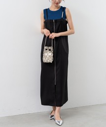 【ANNA LUNA】 シンプル に華やぐ パール付き ジップ キャミワンピース