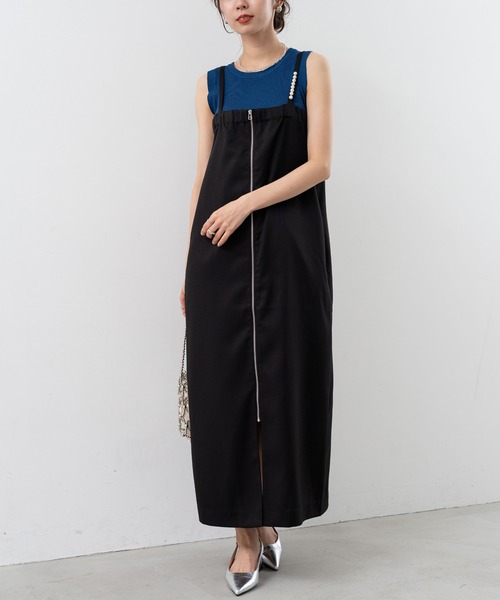 ANNA LUNA(アンナルナ)の「【ANNA LUNA】 シンプル に華やぐ パール付き ジップ キャミワンピース(ワンピース・レディース・ブラック/ベージュ・LARGE/MEDIUM)」の5枚目の写真