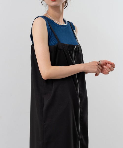 ANNA LUNA(アンナルナ)の「【ANNA LUNA】 シンプル に華やぐ パール付き ジップ キャミワンピース(ワンピース・レディース・ブラック/ベージュ・LARGE/MEDIUM)」の10枚目の写真