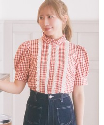 Areeam | ハーフスリーブチェックレースタックブラウス(シャツ/ブラウス)