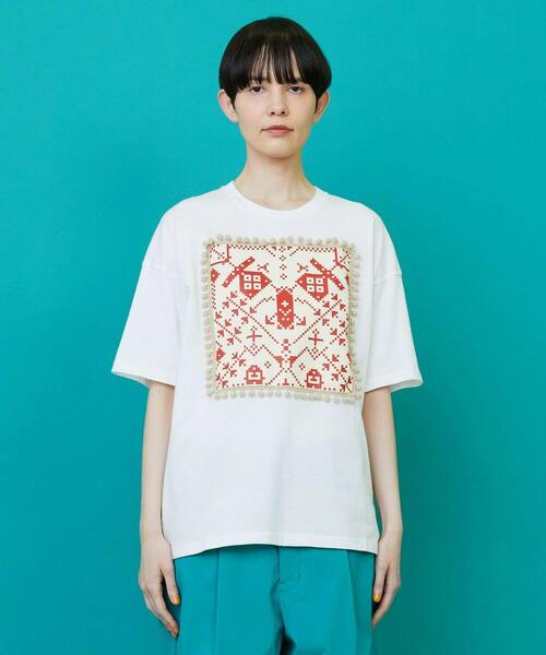 FRAPBOIS(フラボア)の「ブラケットT(Tシャツ/カットソー・レディース・ホワイト/チャコールグレー・1/2)」の1枚目の写真