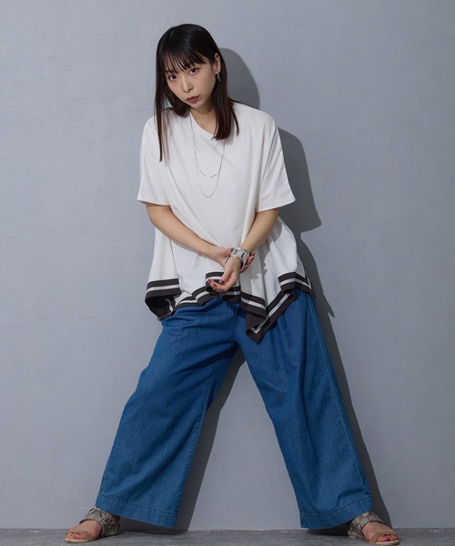 NICOLE white（ニコルホワイト）の「ハンカチヘムTシャツ（Tシャツ/カットソー・レディース・ベージュ/オフホワイト/ブラック/ブラウン/チャコール・FREE）」の9枚目の写真